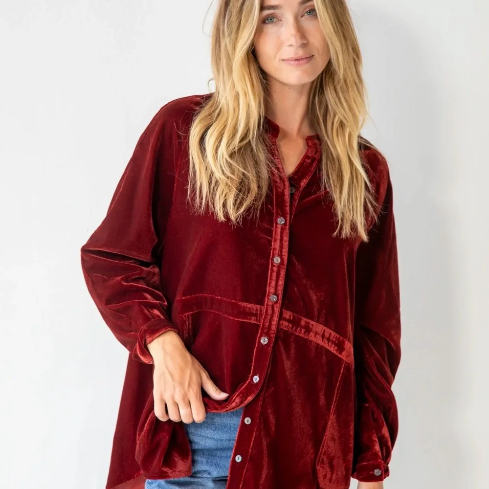 Natural Life Laid Back Velvet Button Down - Picture 2 of 9